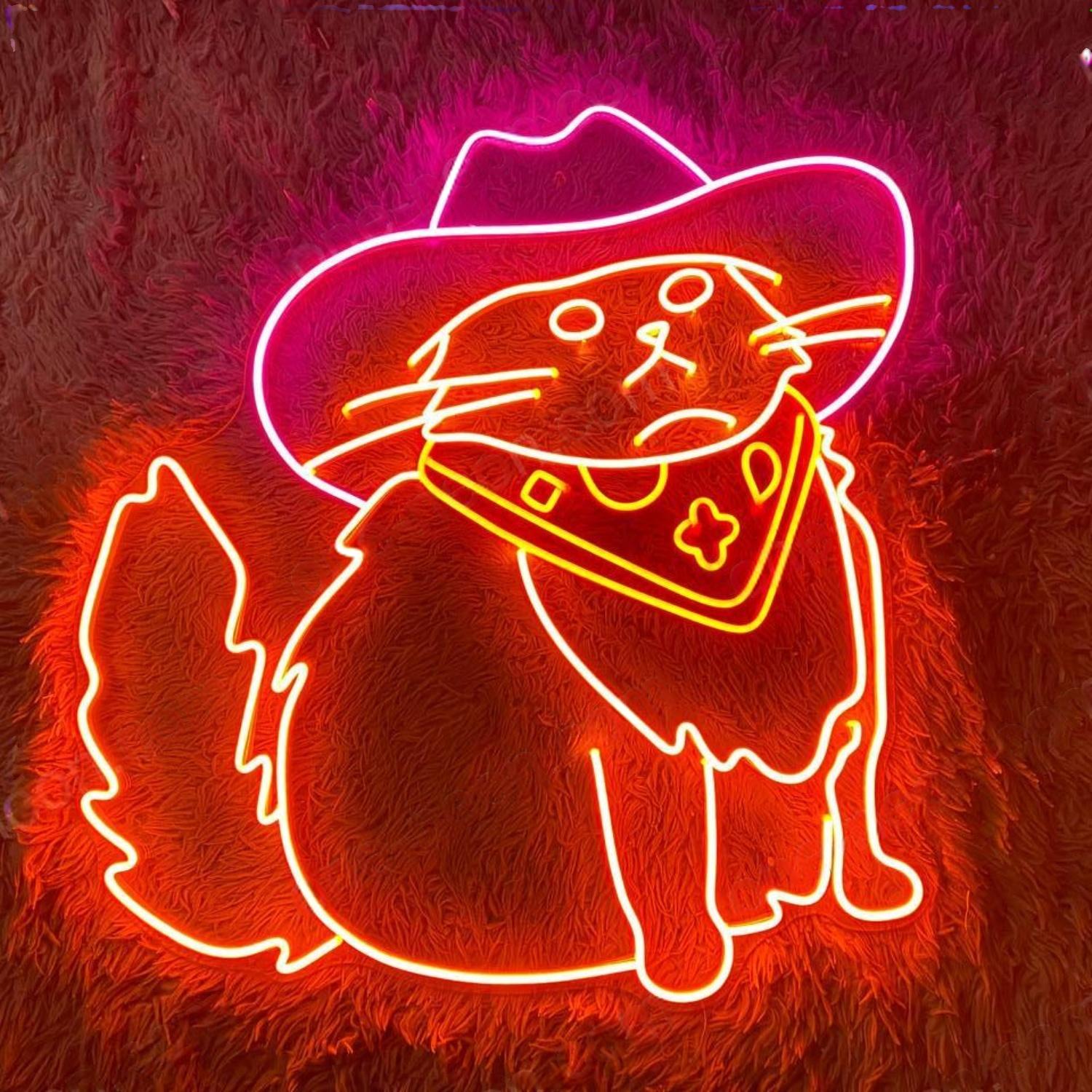 Cowboy Cat Vibrant Red-Yellow Led Neon Sign For Indoor Commercial Decor | Shineneon