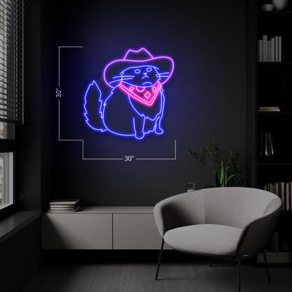 Cowboy Cat Vibrant Red-Yellow Led Neon Sign For Indoor Commercial Decor | Shineneon