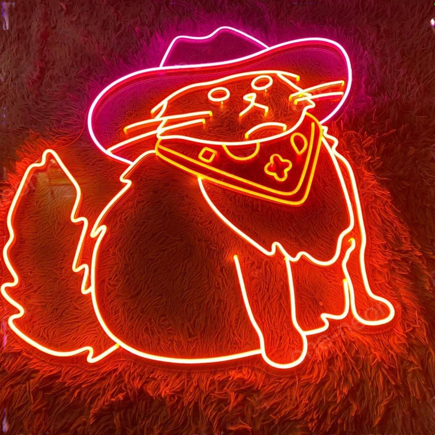 Cowboy Cat Vibrant Red-Yellow Led Neon Sign For Indoor Commercial Decor | Shineneon