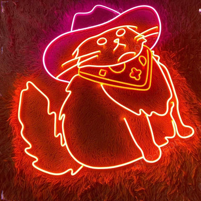 Cowboy Cat Vibrant Red-Yellow Led Neon Sign For Indoor Commercial Decor | Shineneon