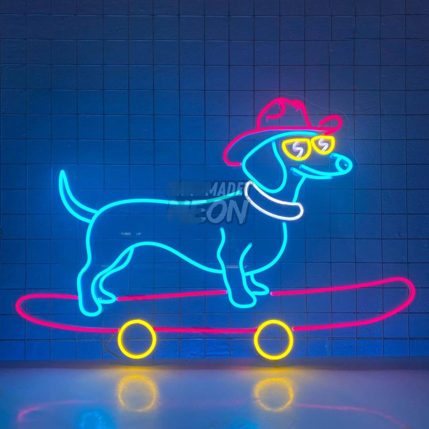 Cowboy Dachshund Dog Skateboarding Led Neon Sign Led Decor | Shineneon