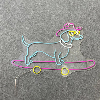 Cowboy Dachshund Dog Skateboarding Led Neon Sign Led Decor | Shineneon