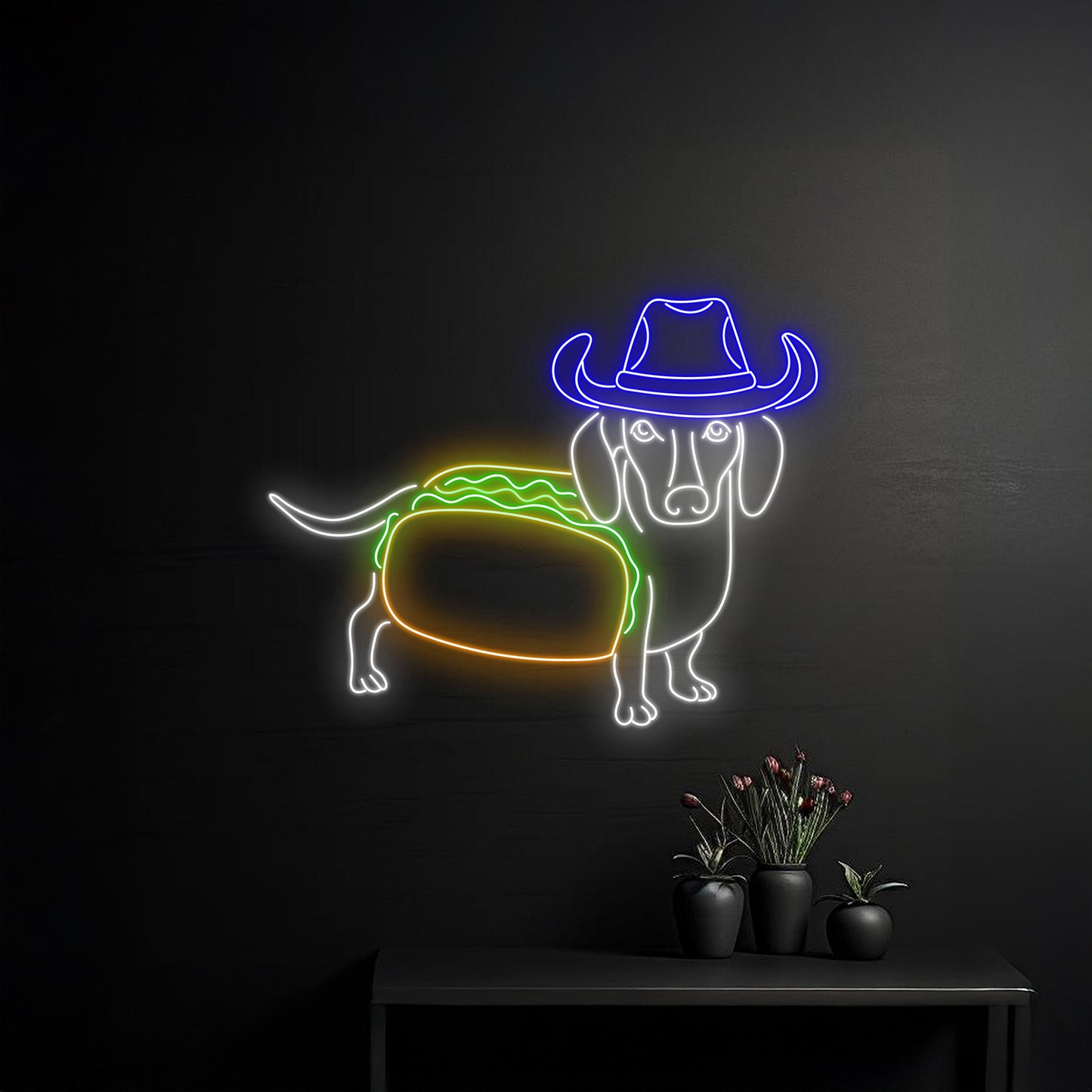 Cowboy Dachshund Tacos Neon Light