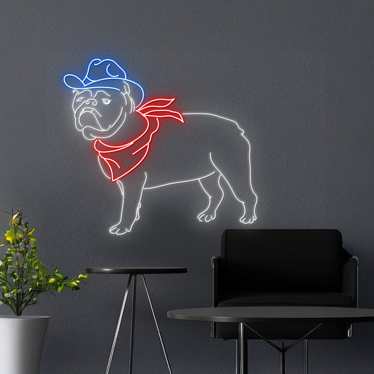 Cowboy English Bulldog Neon Sign