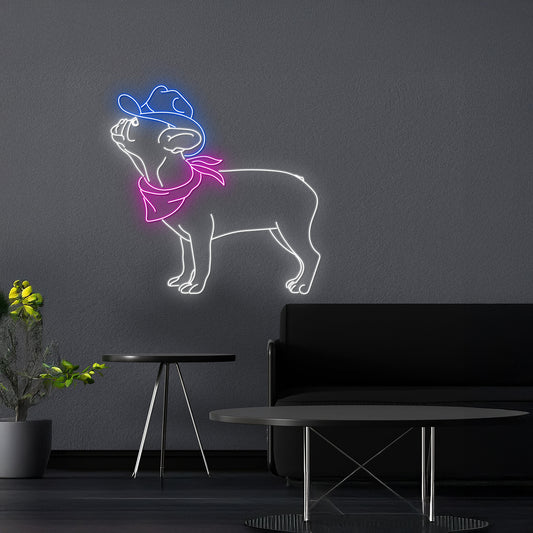 Cowboy French Bulldog Neon Sign