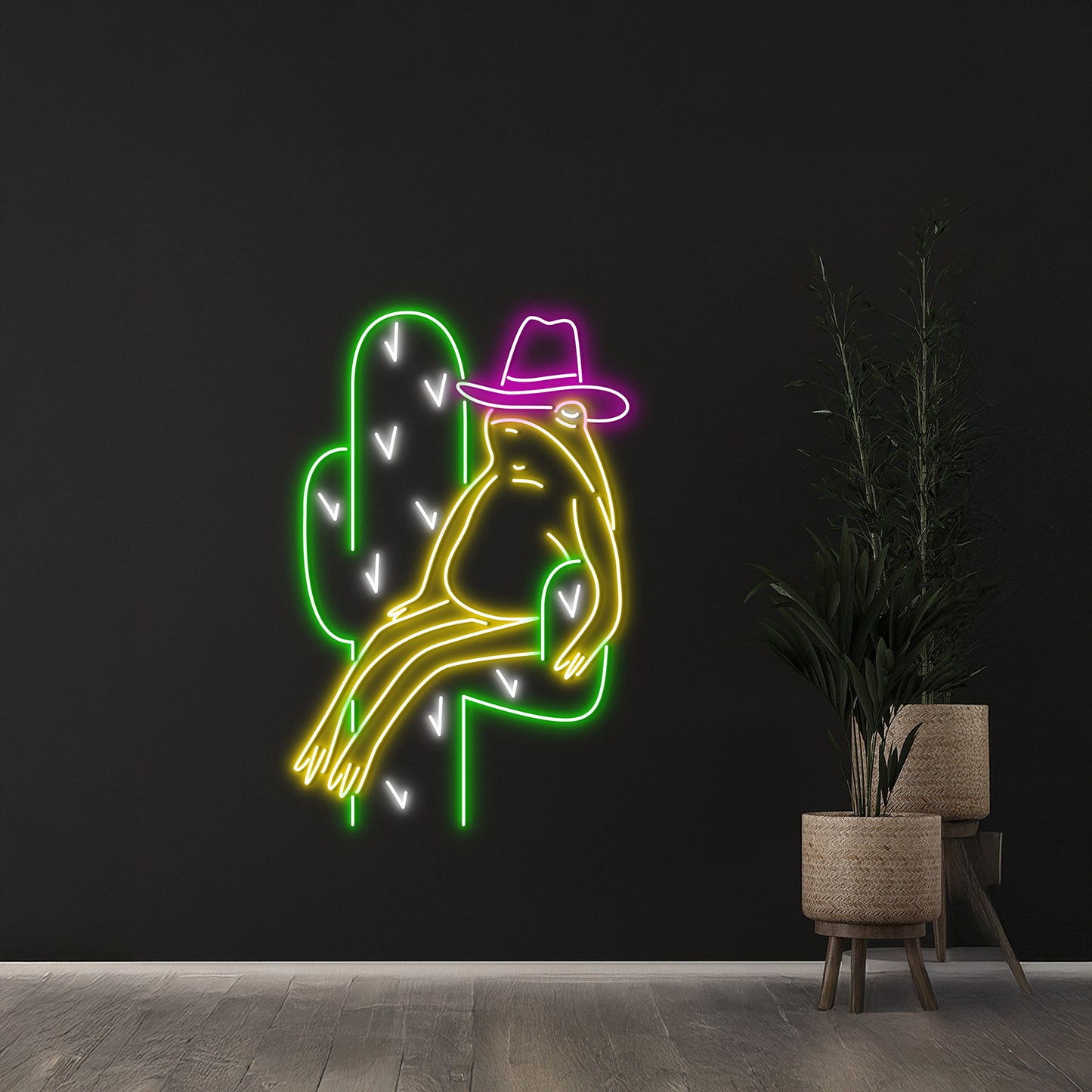 Cowboy Frog Cactus Neon Sign