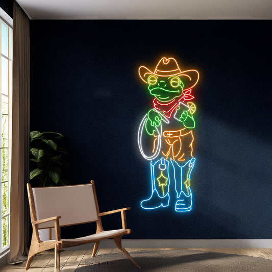 Cowboy Frog Drinking Tequila Neon Sign