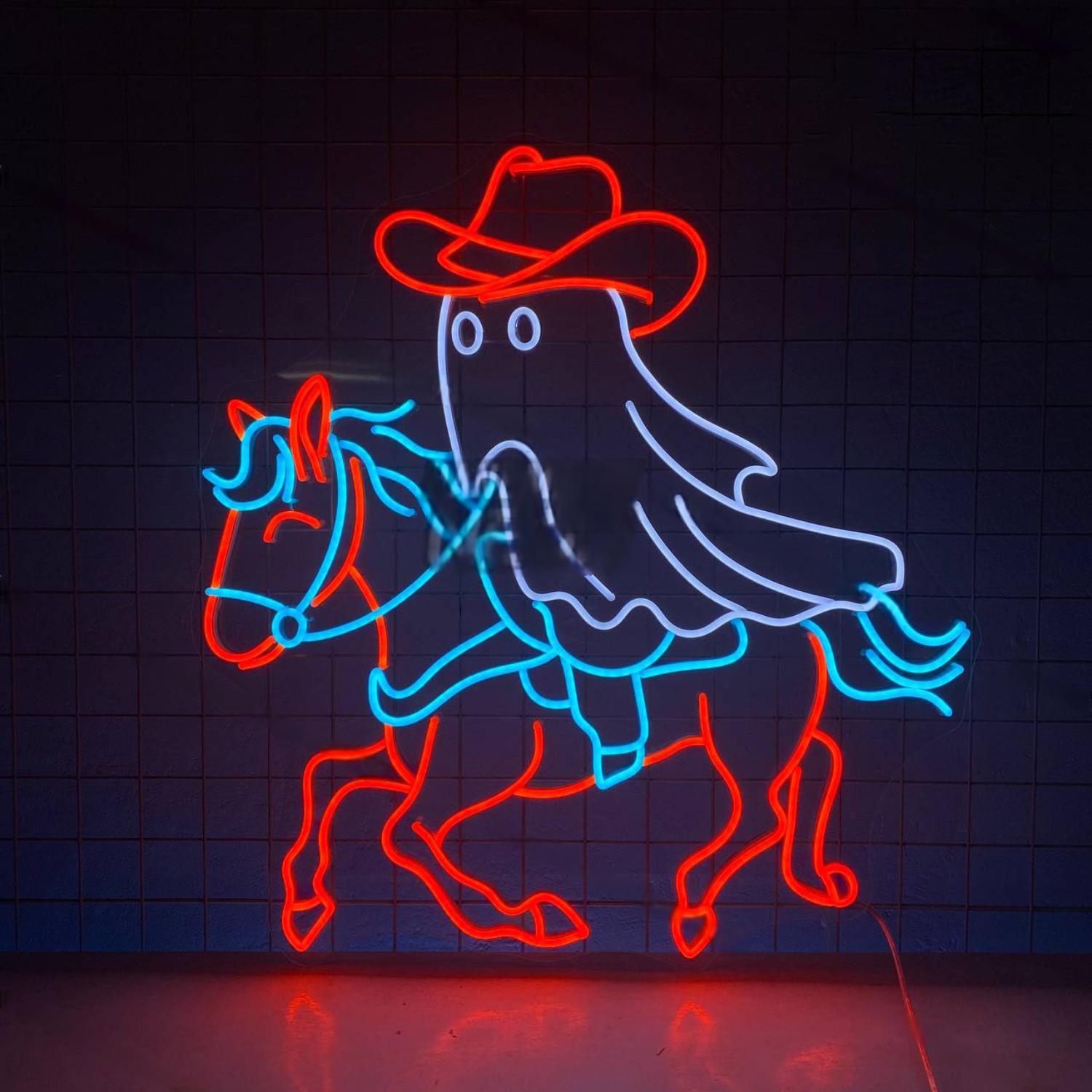 Cowboy Ghost Riding A Horse Led Neon Sign Led Decor | Shineneon