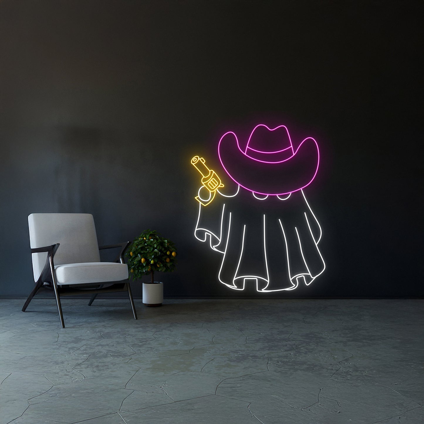 Cowboy Ghost With Gun Neon Light