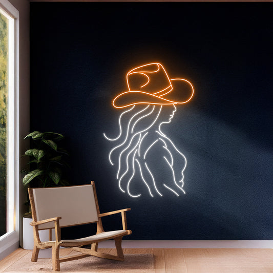 Cowboy Girl Neon Light Woman Room Wall Decor