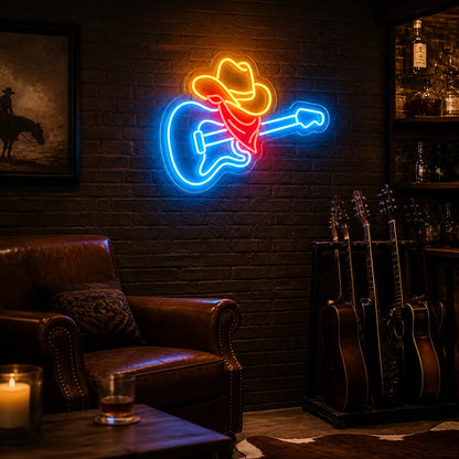 Cowboy Guitar Vintage LED Neon Sign real lifestyle scene
