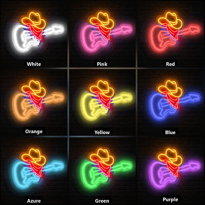 Cowboy Guitar Vintage LED Neon Sign color grid