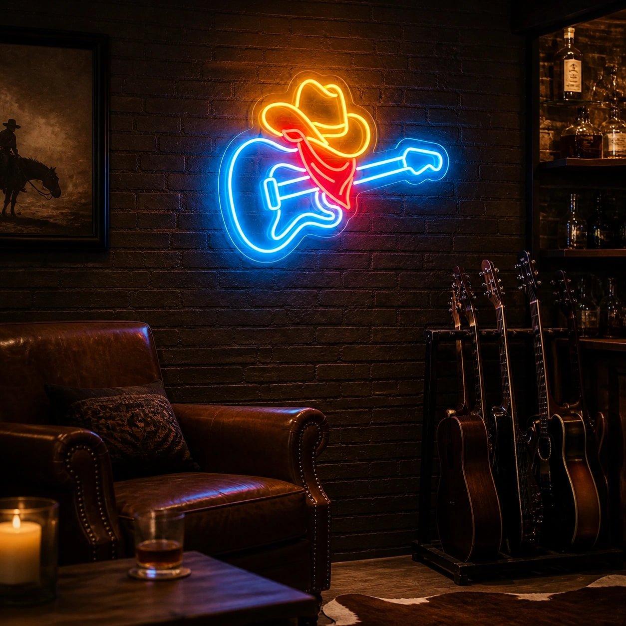 Cowboy Guitar Vintage LED Neon Sign - Shineneon