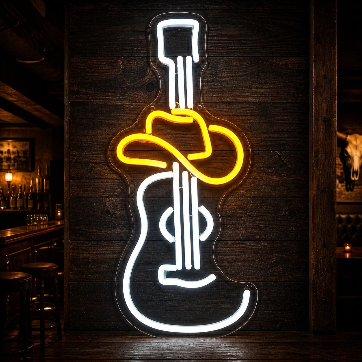 Cowboy Hat Acoustic Guitar Garage Neon Sign Vintage LED Neon Sign high-converting product image
