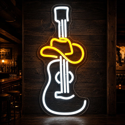 Cowboy Hat Acoustic Guitar Garage Neon Sign Vintage LED Neon Sign high-converting product image