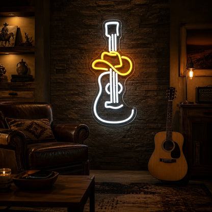 Cowboy Hat Acoustic Guitar Garage Neon Sign Vintage LED Neon Sign real lifestyle scene