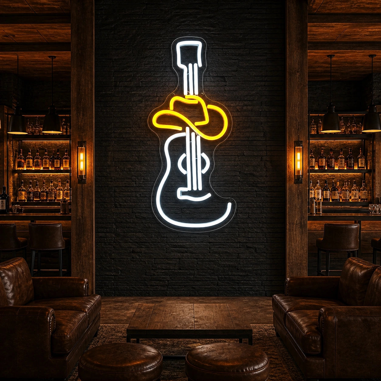 Cowboy Hat Acoustic Guitar Garage Neon Sign Vintage LED Neon Sign size image