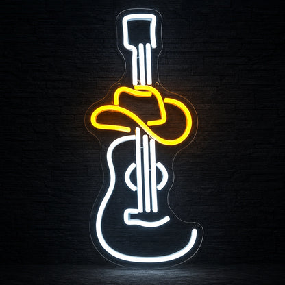 Cowboy Hat Acoustic Guitar Garage Neon Sign Vintage LED Neon Sign main product image