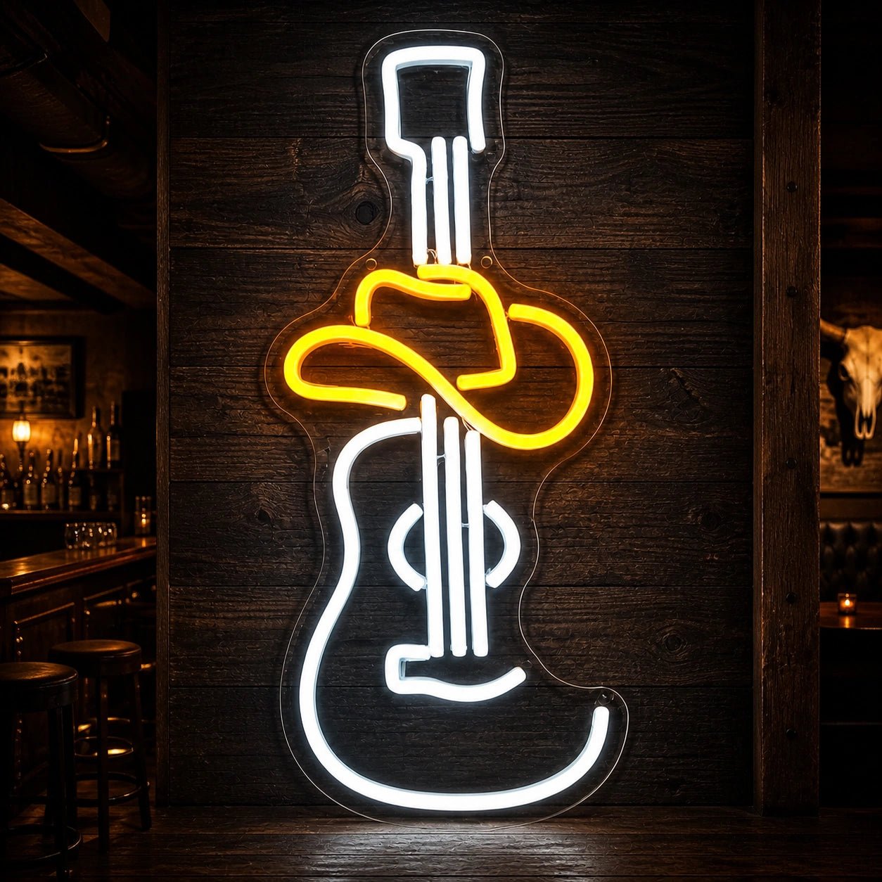Cowboy Hat Acoustic Guitar Garage Neon Sign Vintage LED Neon Sign - Shineneon