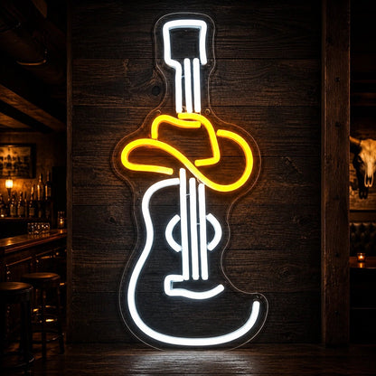 Cowboy Hat Acoustic Guitar Garage Neon Sign Vintage LED Neon Sign - Shineneon