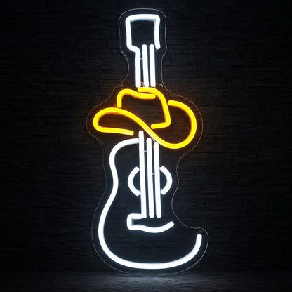 Cowboy Hat Acoustic Guitar Garage Neon Sign Vintage LED Neon Sign - Shineneon