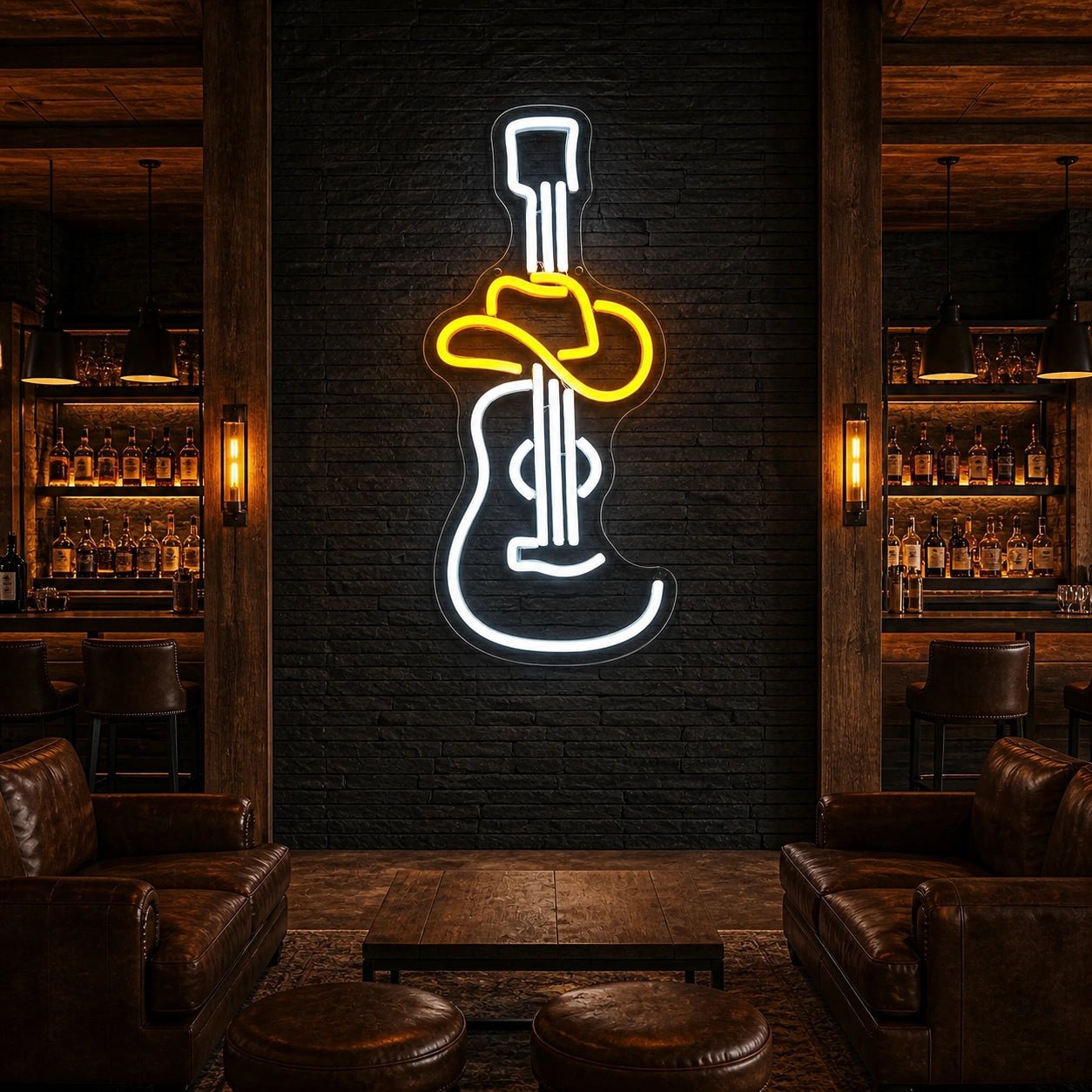 Cowboy Hat Acoustic Guitar Garage Neon Sign Vintage LED Neon Sign - Shineneon