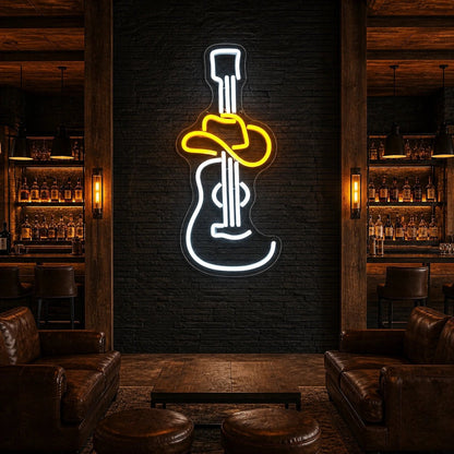 Cowboy Hat Acoustic Guitar Garage Neon Sign Vintage LED Neon Sign - Shineneon