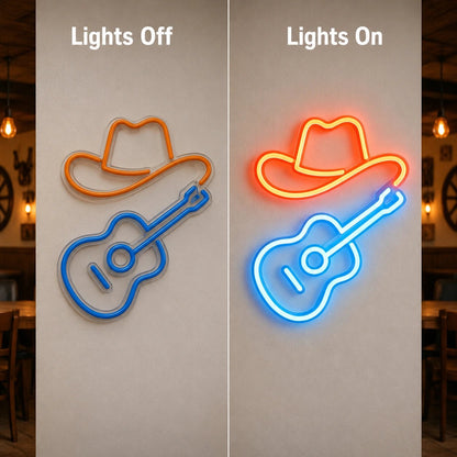 Cowboy Hat Acoustic Guitar LED Neon Sign - Shineneon