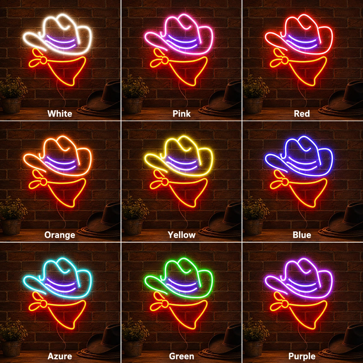 Cowboy Hat Bandana LED Neon Sign Garage Neon Sign day and night comparison