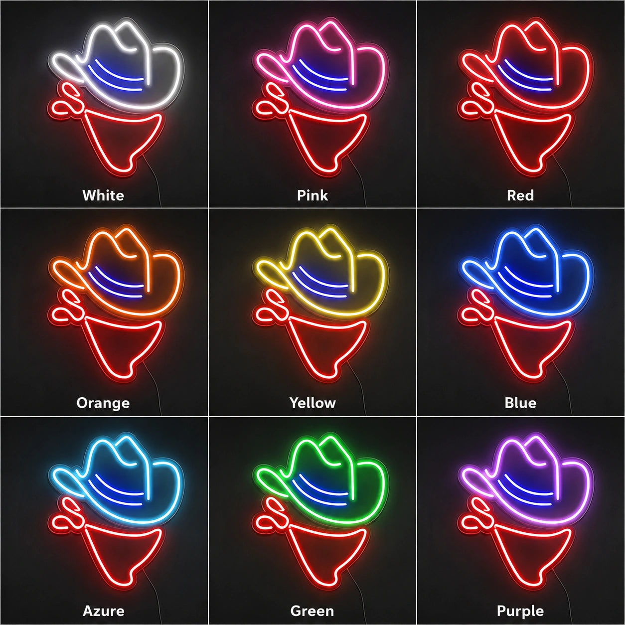 Cowboy Hat Bar Neon Sign LED Neon Sign color grid