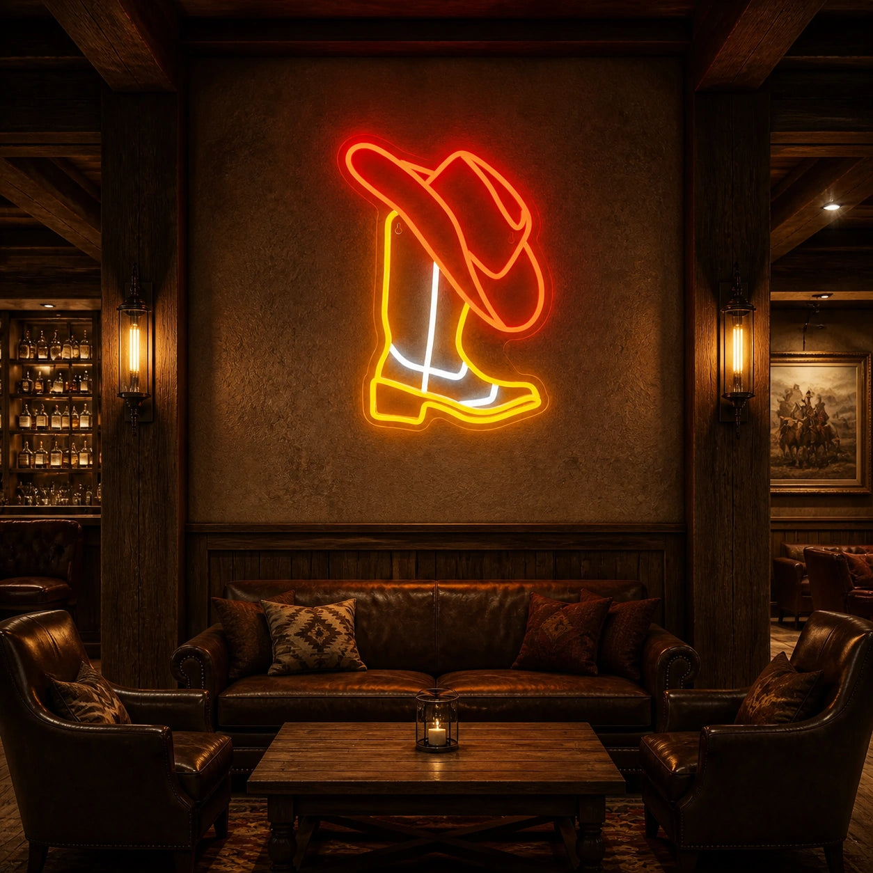 Cowboy Hat Behind Boot Vintage LED Neon Sign size image