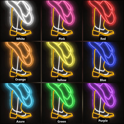 Cowboy Hat Behind Boot Vintage LED Neon Sign color grid
