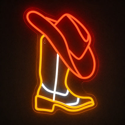 Cowboy Hat Behind Boot Vintage LED Neon Sign main product image