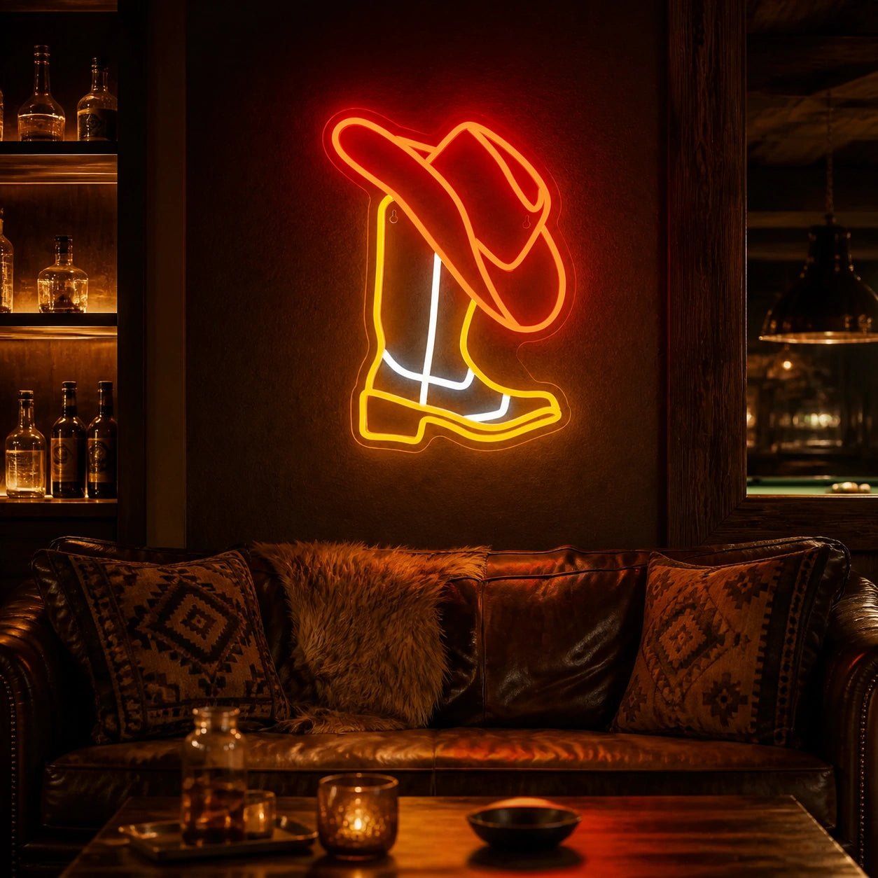 Cowboy Hat Behind Boot Vintage LED Neon Sign - Shineneon