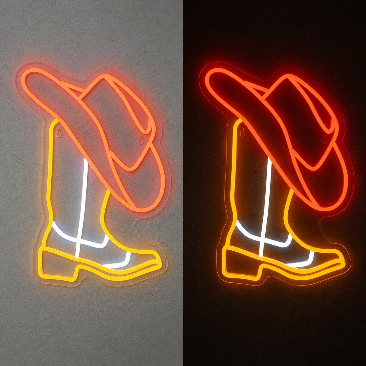 Cowboy Hat Behind Boot Vintage LED Neon Sign - Shineneon