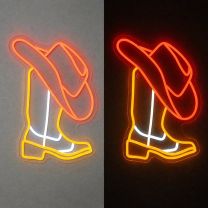 Cowboy Hat Behind Boot Vintage LED Neon Sign - Shineneon
