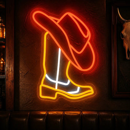 Cowboy Hat Behind Boot Vintage LED Neon Sign - Shineneon
