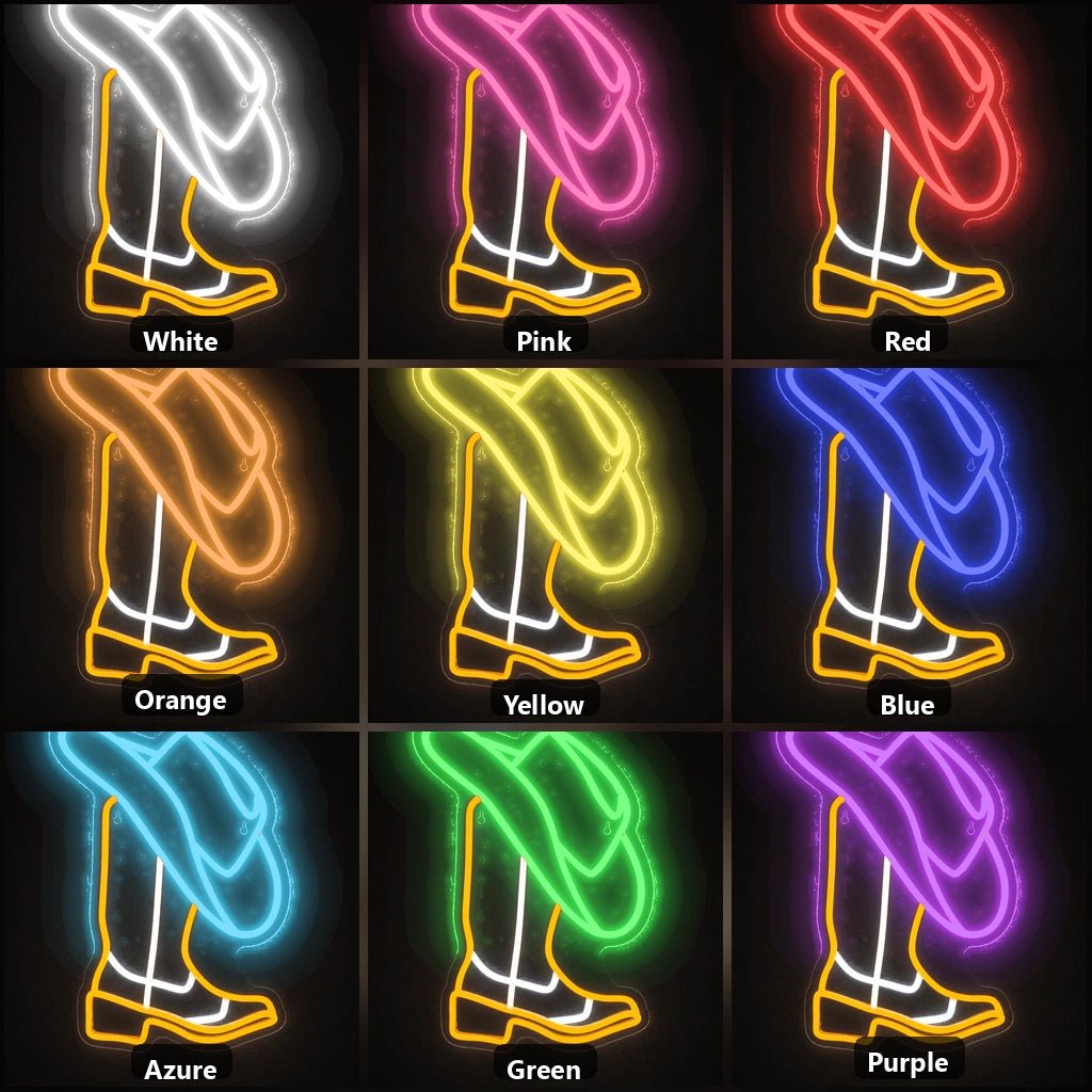 Cowboy Hat Behind Boot Vintage LED Neon Sign - Shineneon