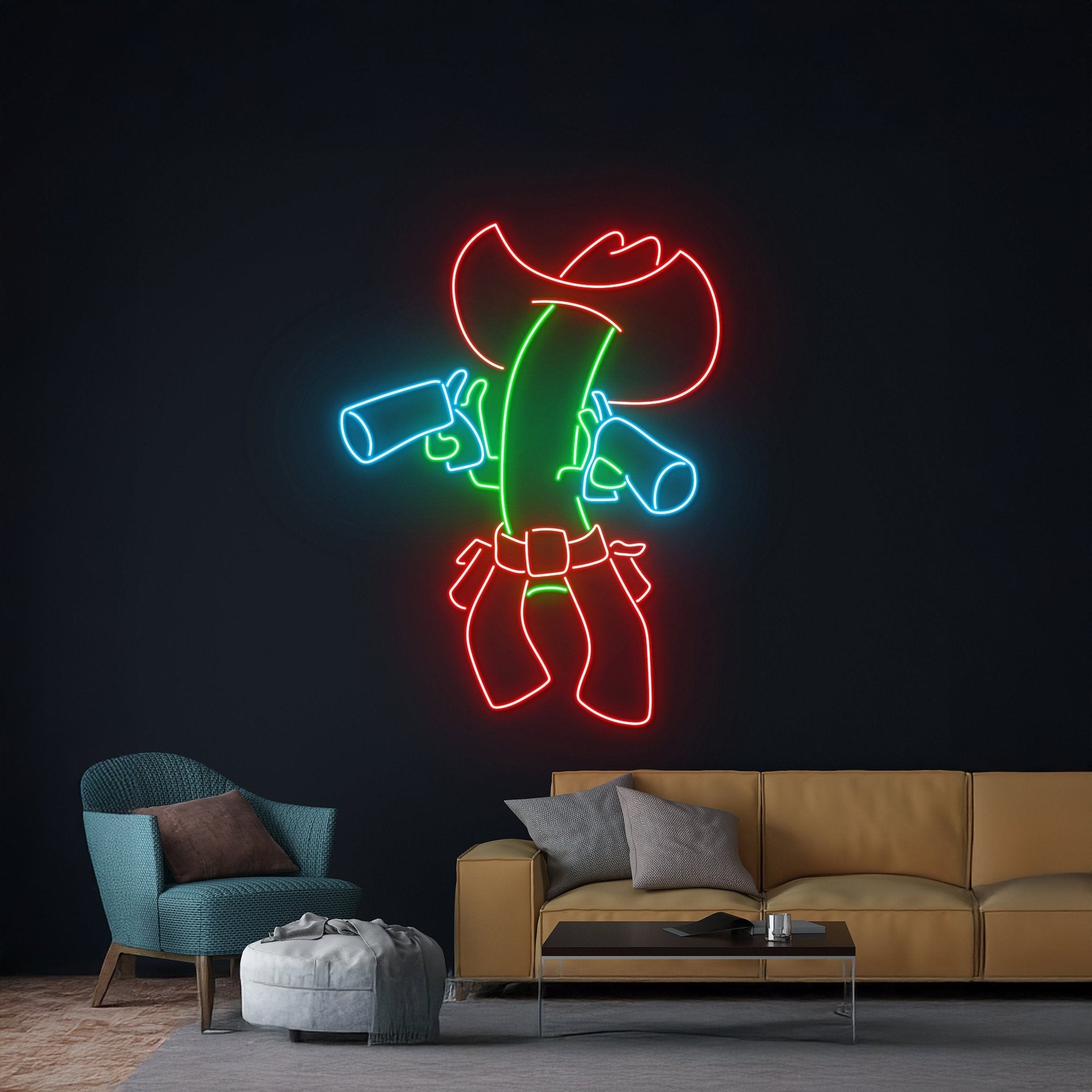 Cowboy Hat Cactus Shooting Neon Sign - Shineneon