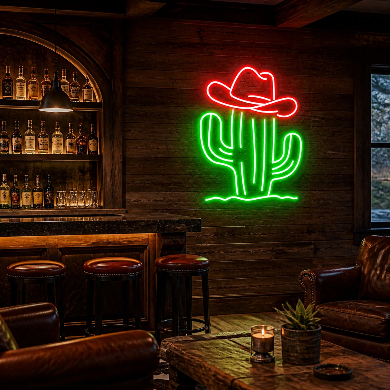 Cowboy Hat Cactus Vintage LED Neon Sign real lifestyle scene