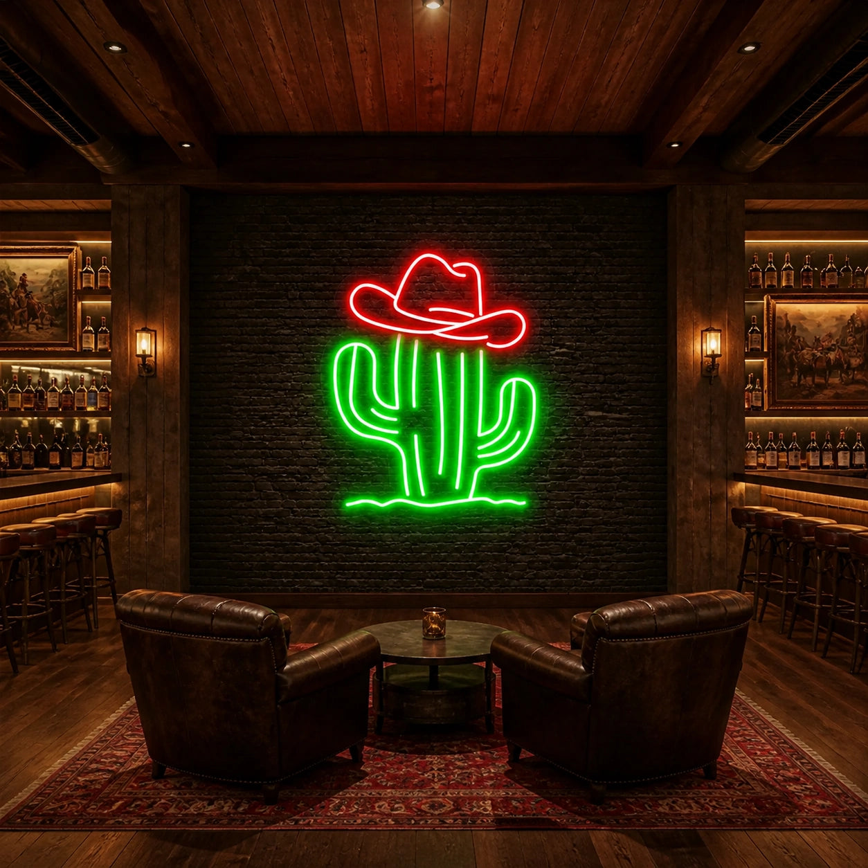 Cowboy Hat Cactus Vintage LED Neon Sign size image