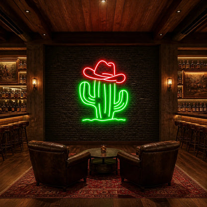 Cowboy Hat Cactus Vintage LED Neon Sign size image