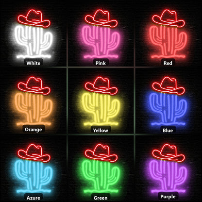 Cowboy Hat Cactus Vintage LED Neon Sign color grid