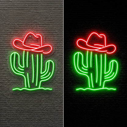 Cowboy Hat Cactus Vintage LED Neon Sign - Shineneon