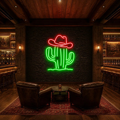 Cowboy Hat Cactus Vintage LED Neon Sign - Shineneon