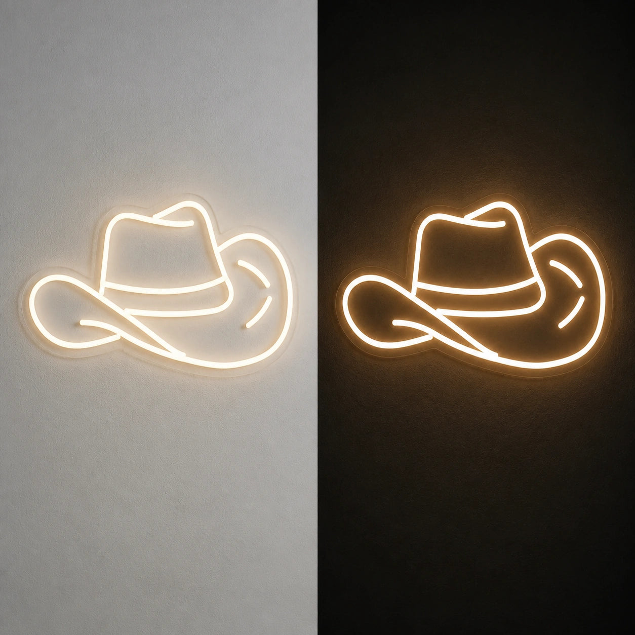 Cowboy Hat Dads Wall Art Vintage LED Neon Sign day and night comparison