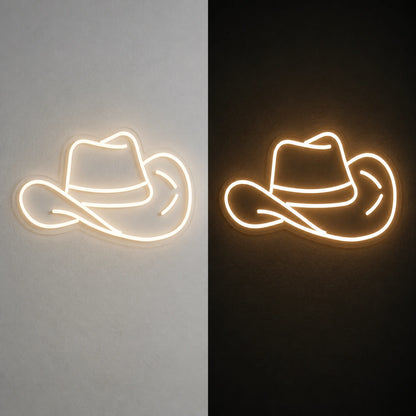 Cowboy Hat Dads Wall Art Vintage LED Neon Sign day and night comparison