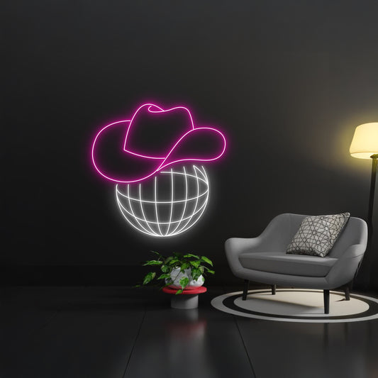 Cowboy Hat Disco Ball Led Sign