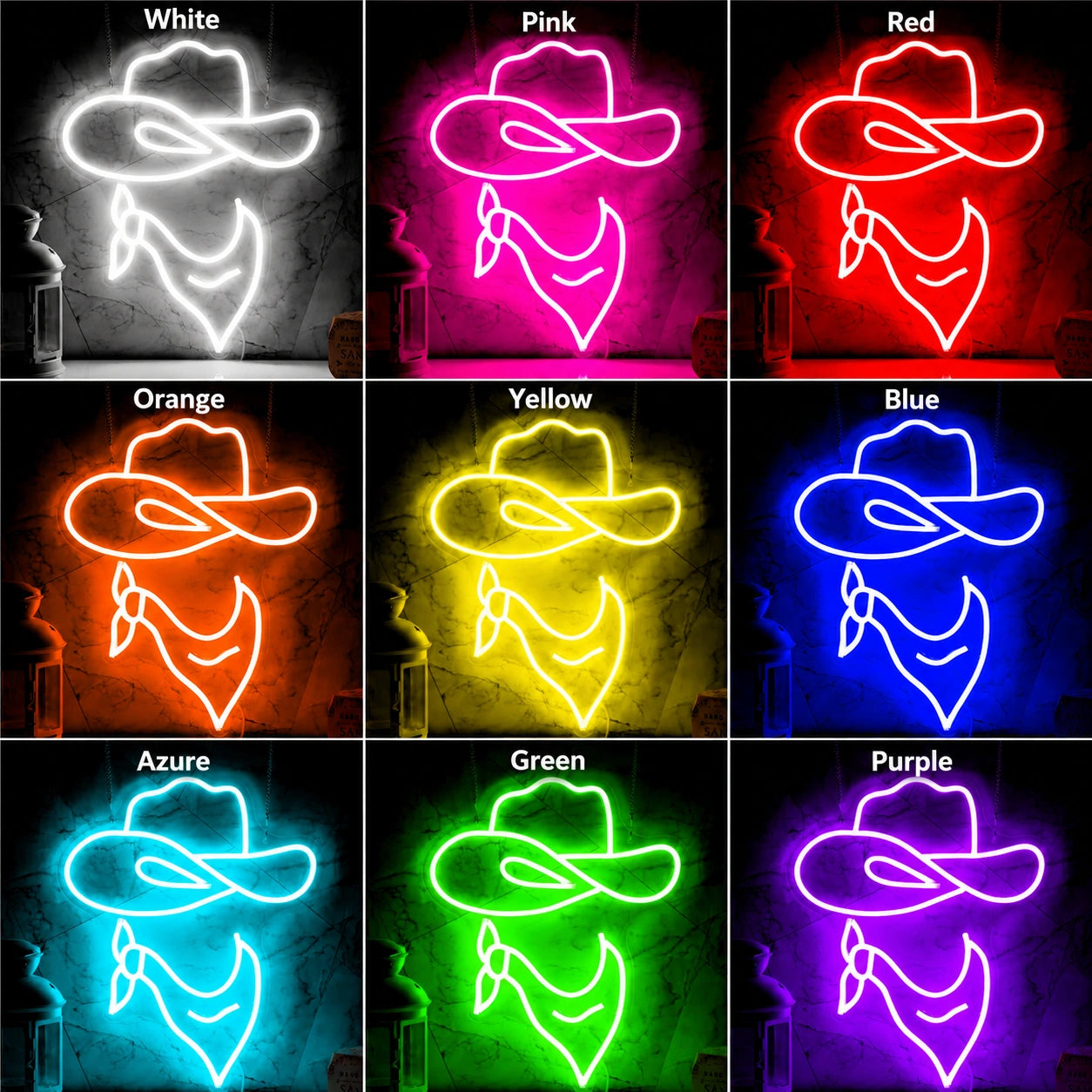 Cowboy Hat Face Neon Sign LED Neon Sign color grid