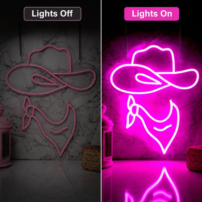 Cowboy Hat Face Neon Sign LED Neon Sign day and night comparison